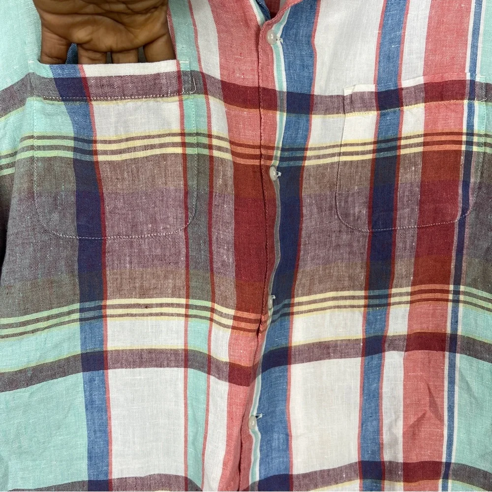 J. Crew Baird McNutt Italian Linen Plaid Button Front Shirt Men’s XL Preppy Camp
